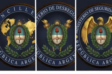 Foto de Malvinas tapadas y símbolos estadounidenses: los nuevos escudos de los ministerios de Milei